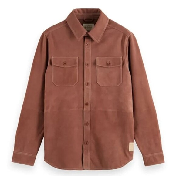 SCOTCH & SODA Shirt Jacket Mens Medium Tan Blush Suede Button Double Pocket $478 - Picture 1 of 11